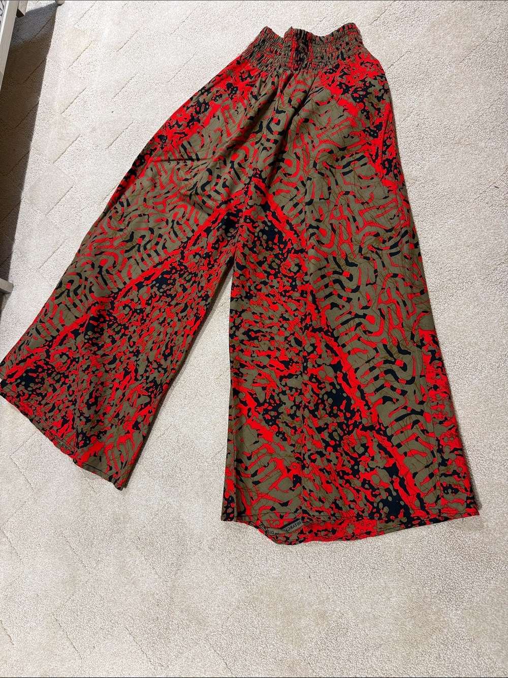Wide Leg Printed Pants in Red and Olive